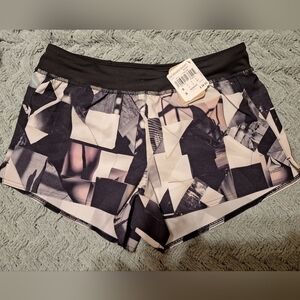 Reebok Women’s Athletic Shorts – Black & White Geometric Print